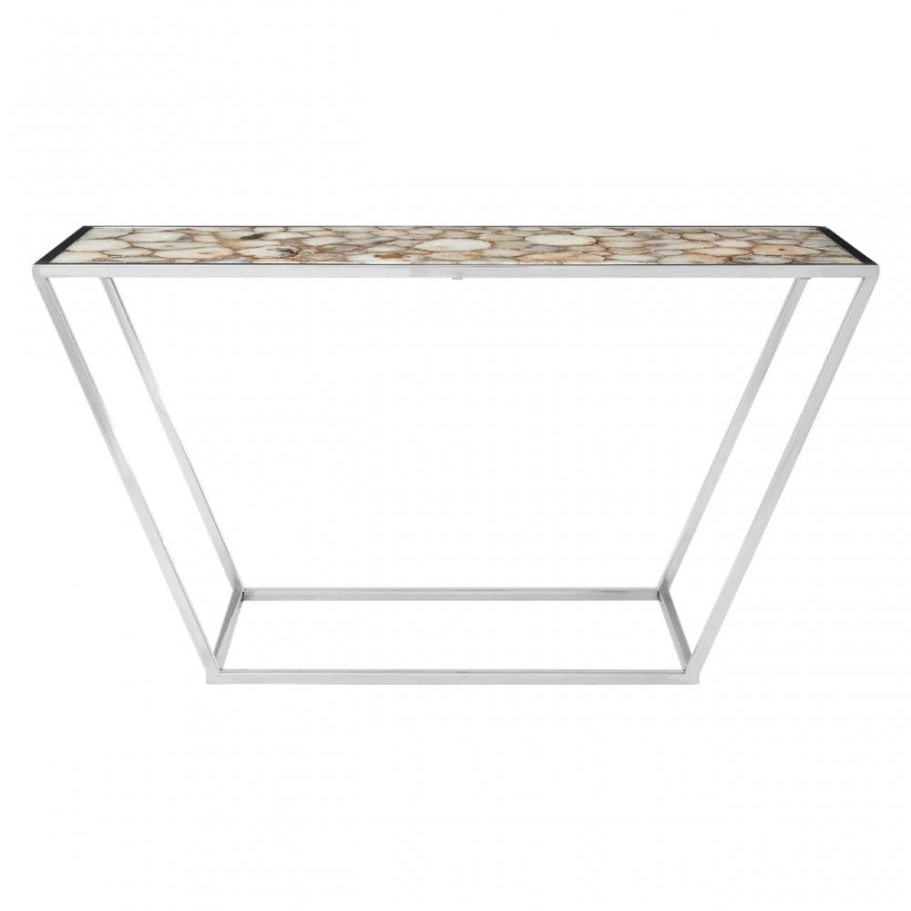 Vita White Agate Console Table, Steel, Stone, White