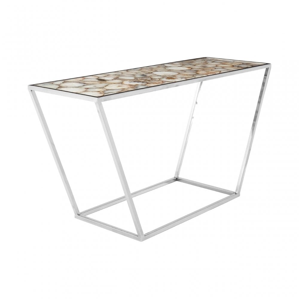 Vita White Agate Console Table, Steel, Stone, White