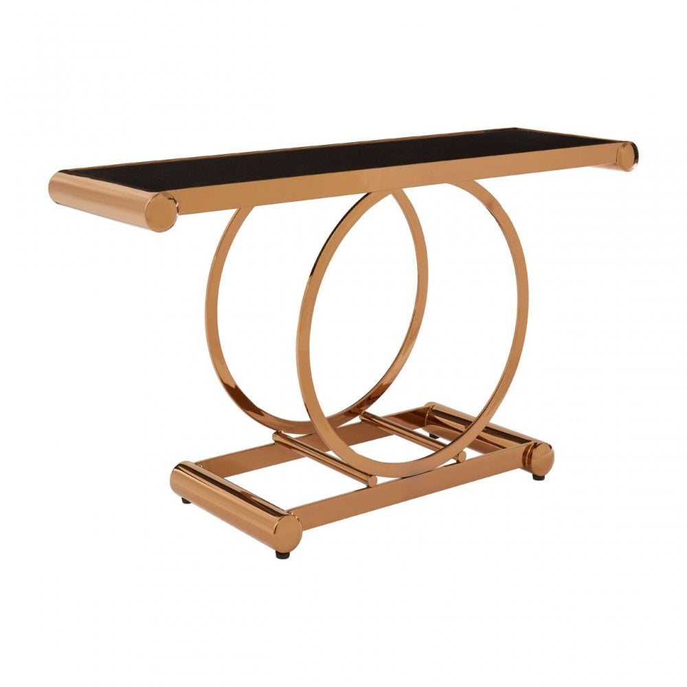 Novara Rose Gold Console Table, Stainless Steel, Glass, Rose Gold