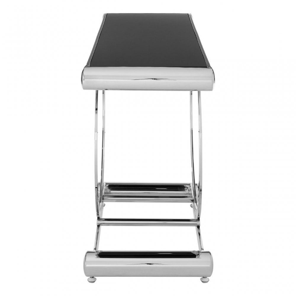 Novara Black Glass Top Console Table, Stainless Steel, Glass, Black