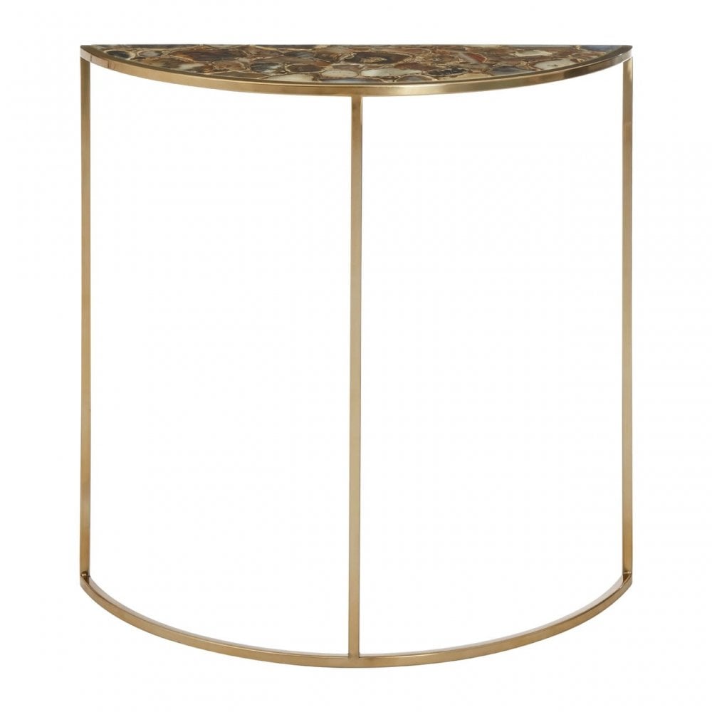 Vita Half Moon Black Agate Top Table, Steel, Stone, Natural