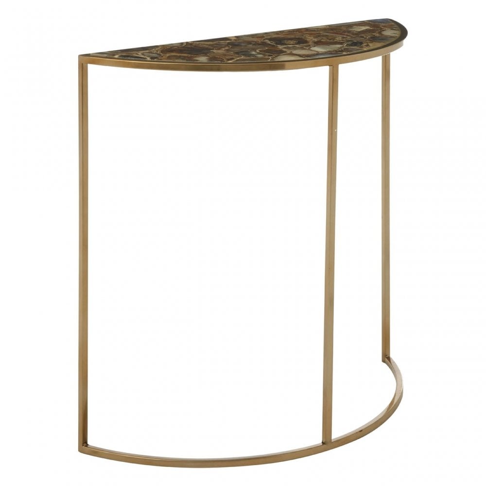 Vita Half Moon Black Agate Top Table, Steel, Stone, Natural