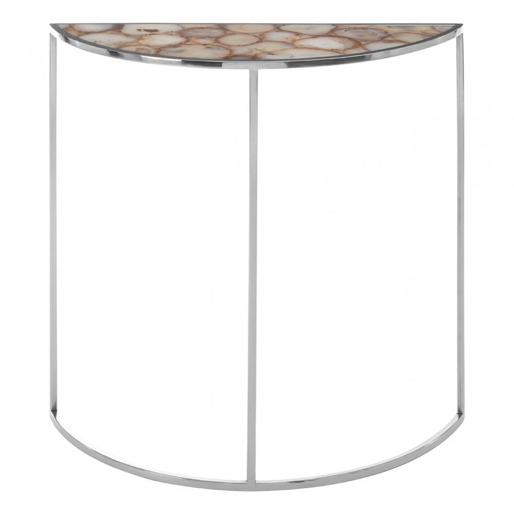 Vita Half Moon White Agate Top Table, Agate, Steel, Silver