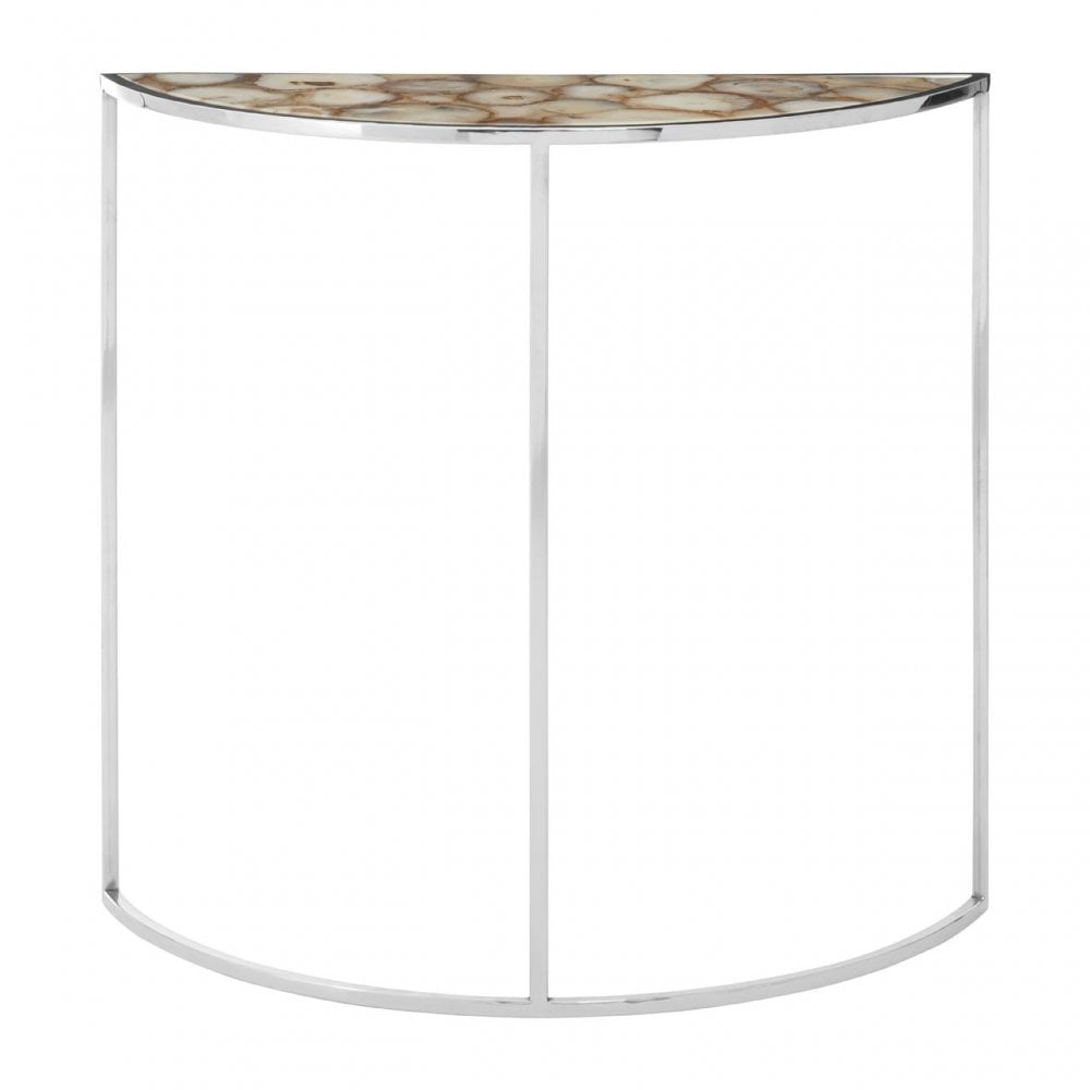 Vita Half Moon White Agate Top Table, Agate, Steel, Silver