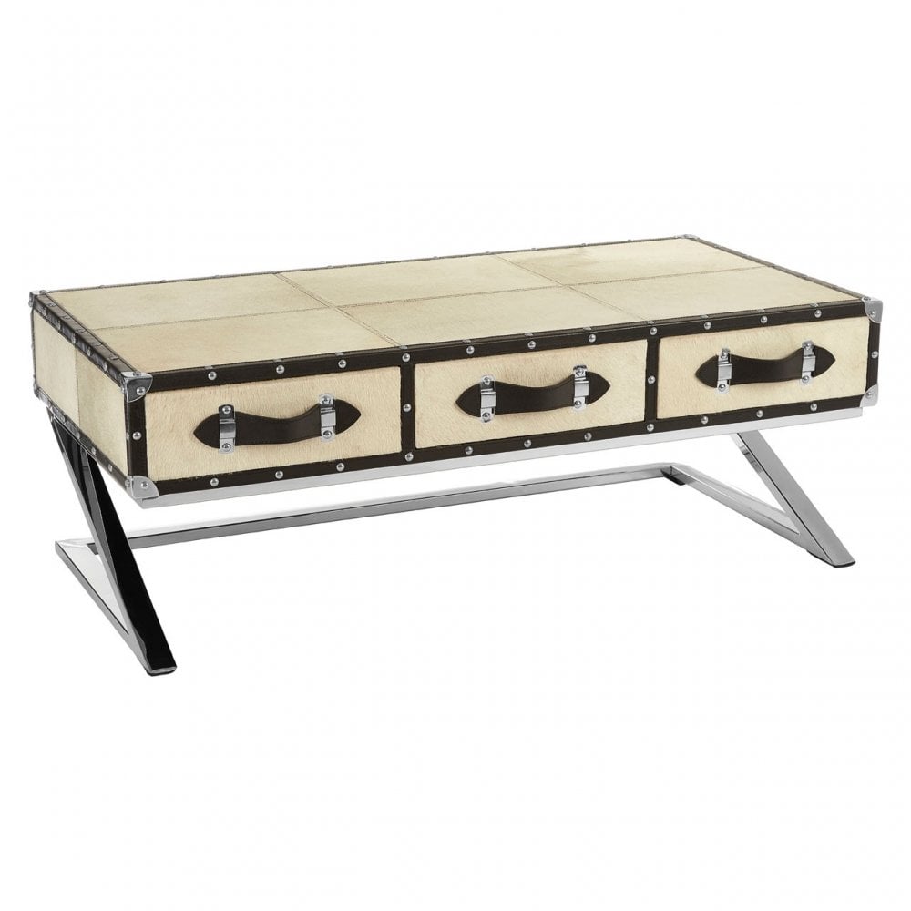 Tuskin Mango Wood Coffee Table, Leather, Mango Wood, Stainless Steel, Natural