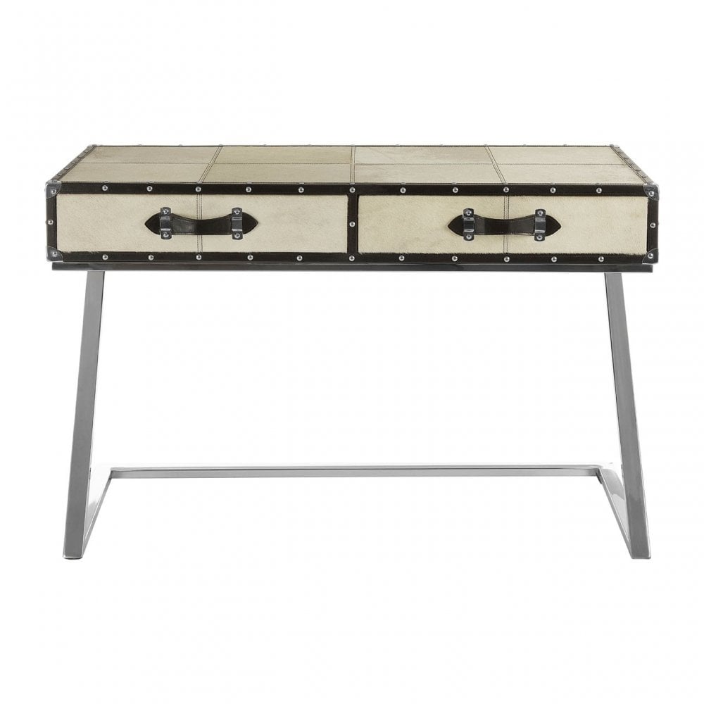 Tuskin Mango Wood Console Table, Leather, Mango Wood, Stainless Steel, Natural