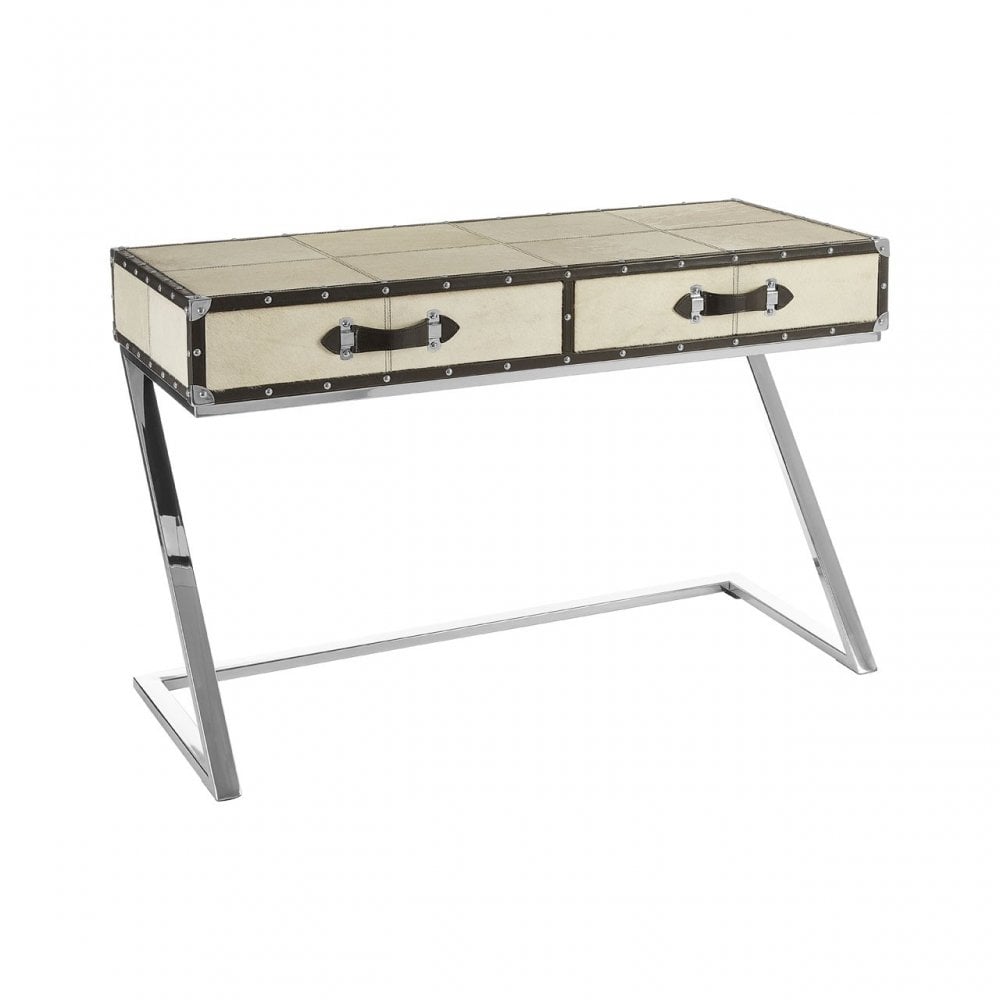 Tuskin Mango Wood Console Table, Leather, Mango Wood, Stainless Steel, Natural