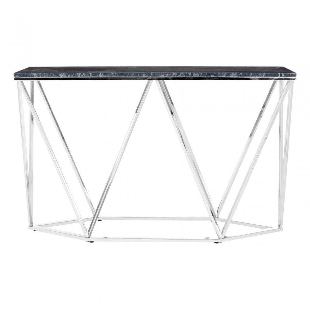 Enrich Rectangular Black Marble Console Table, Marble, Black