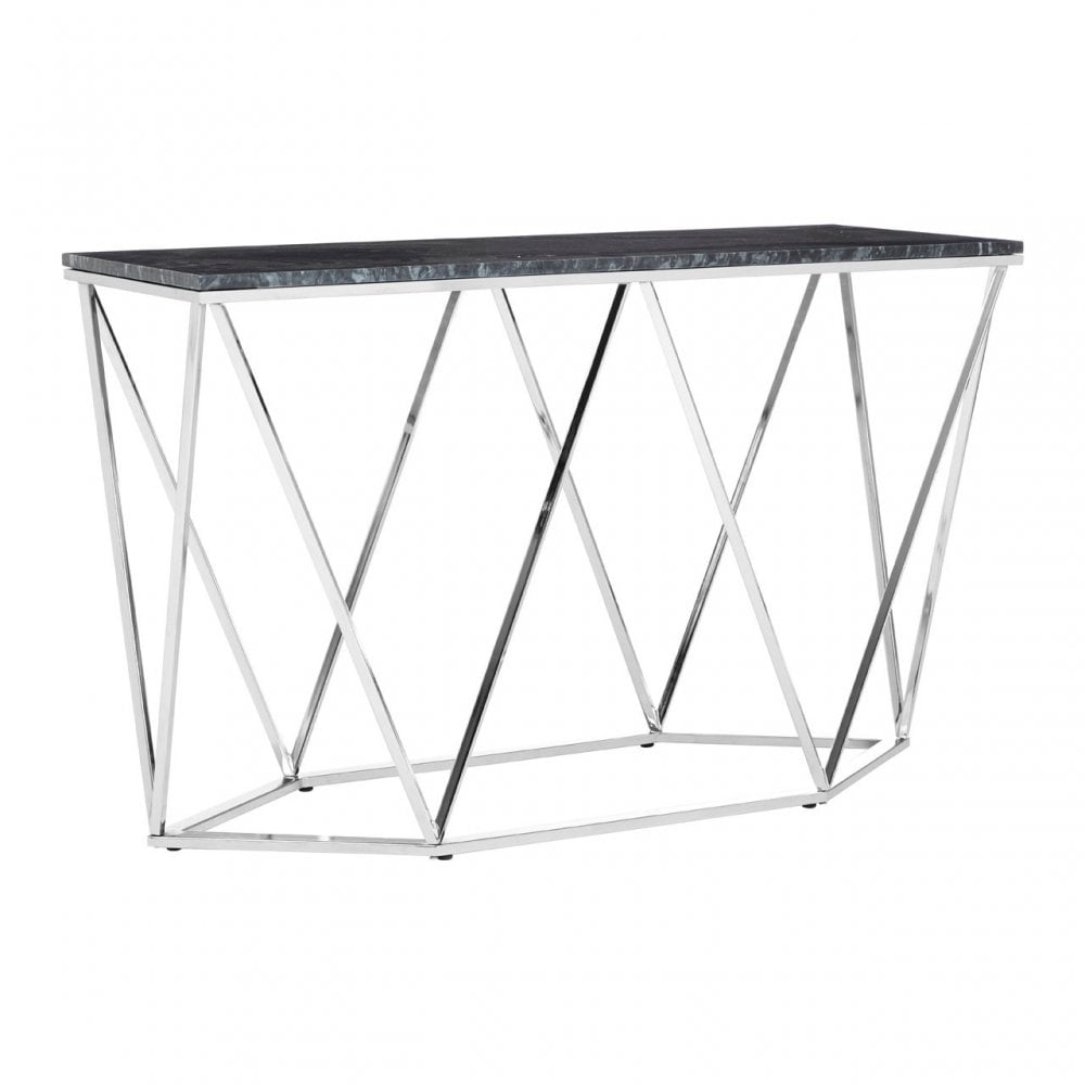 Enrich Rectangular Black Marble Console Table, Marble, Black