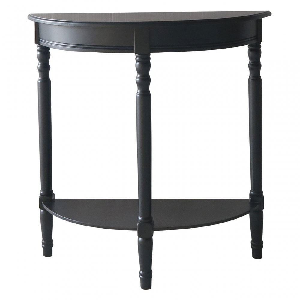 Heritage Half Moon Black Console Table, Wood, Pine Wood, Black