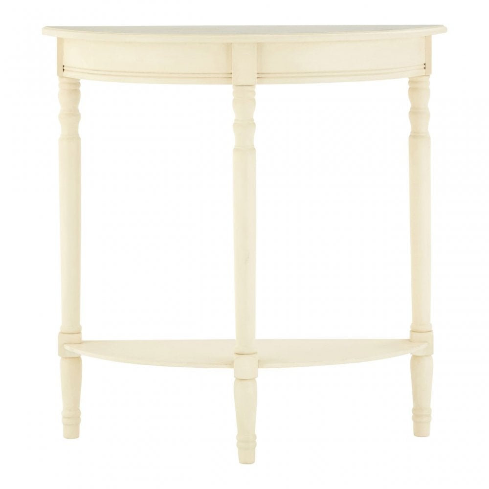 Heritage Antique White Rounded Console Table, Wood, Pine Wood, White