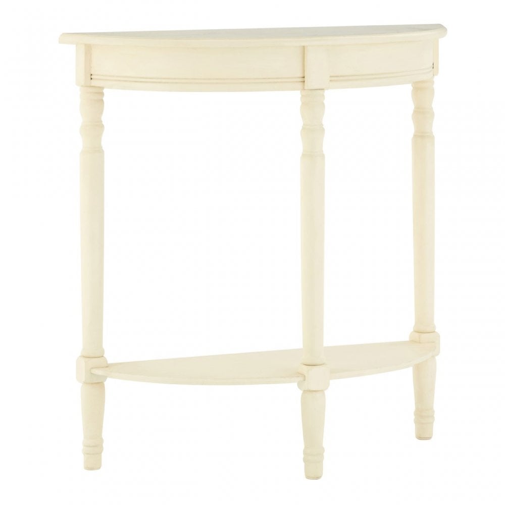 Heritage Antique White Rounded Console Table, Wood, Pine Wood, White