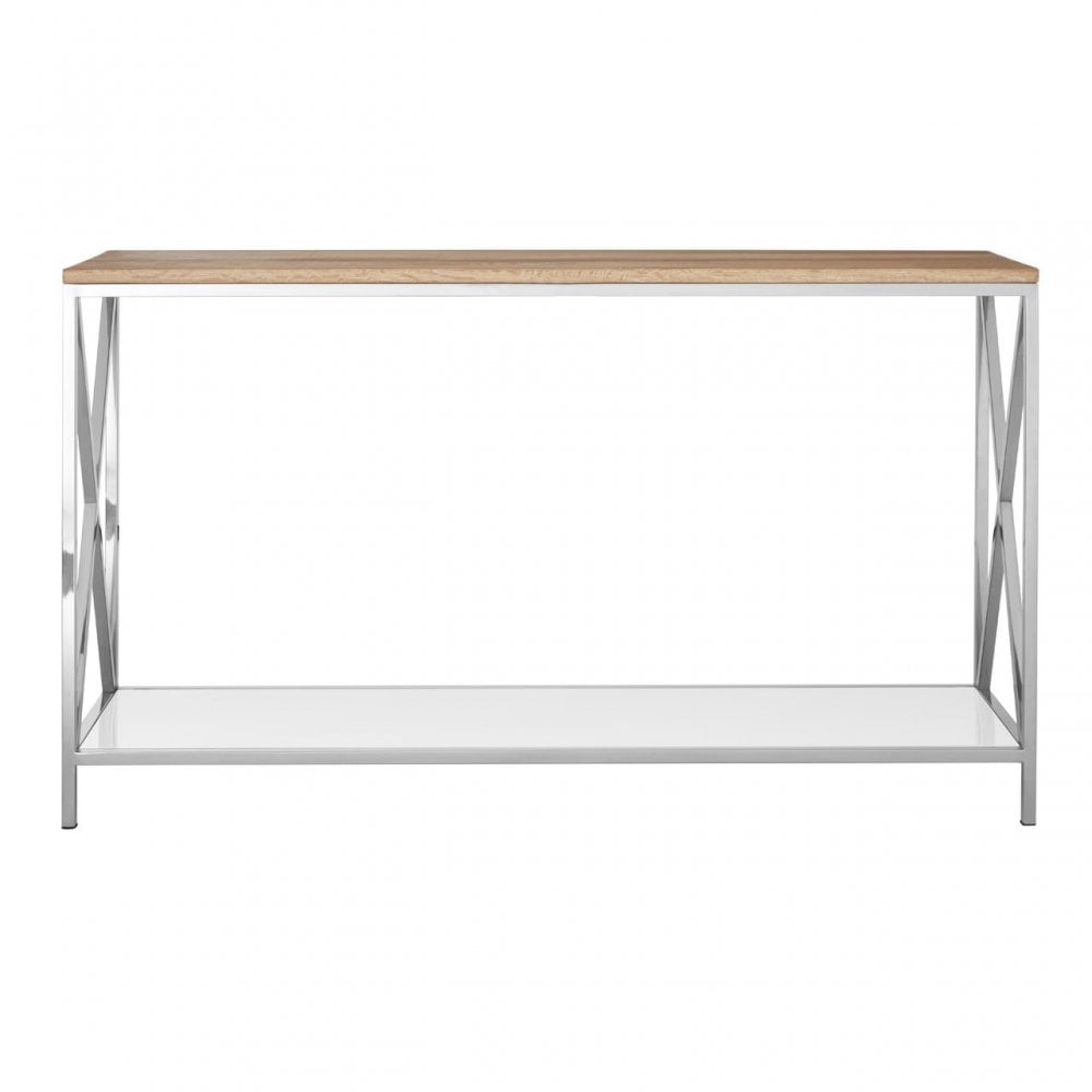 Chiswick Console Table, Oak Wood, Stainless Steel