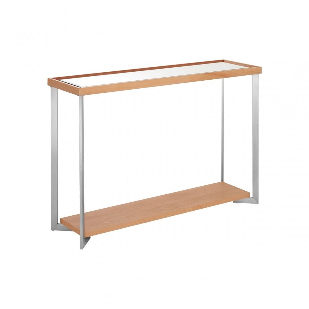 Tuskin Console Table, Beechwood, Mirrored Glass, Natural