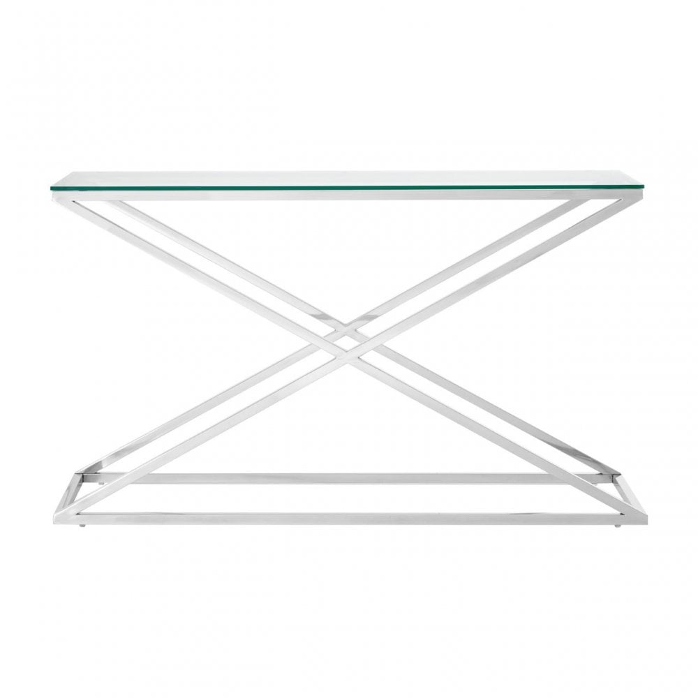 Criss Cross Console Table, Stainless Steel, Glass, Clear