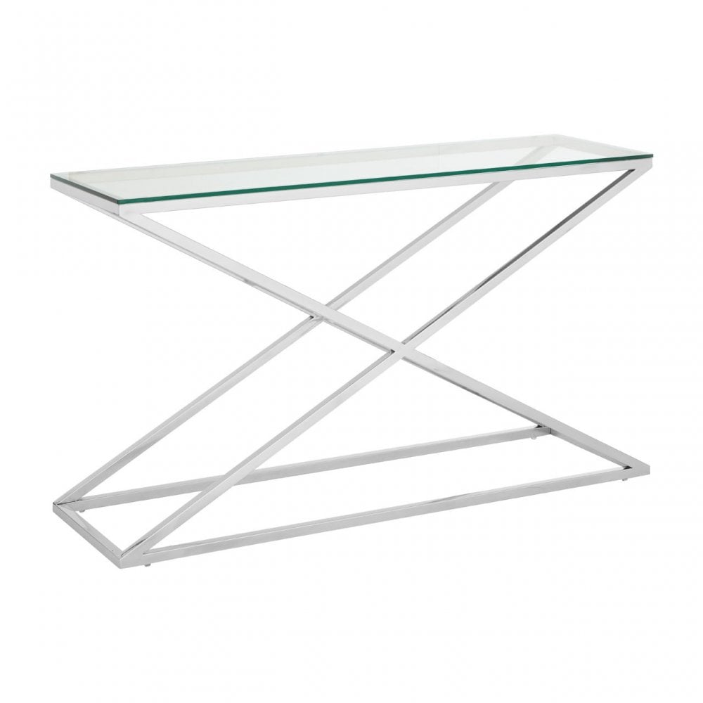 Criss Cross Console Table, Stainless Steel, Glass, Clear