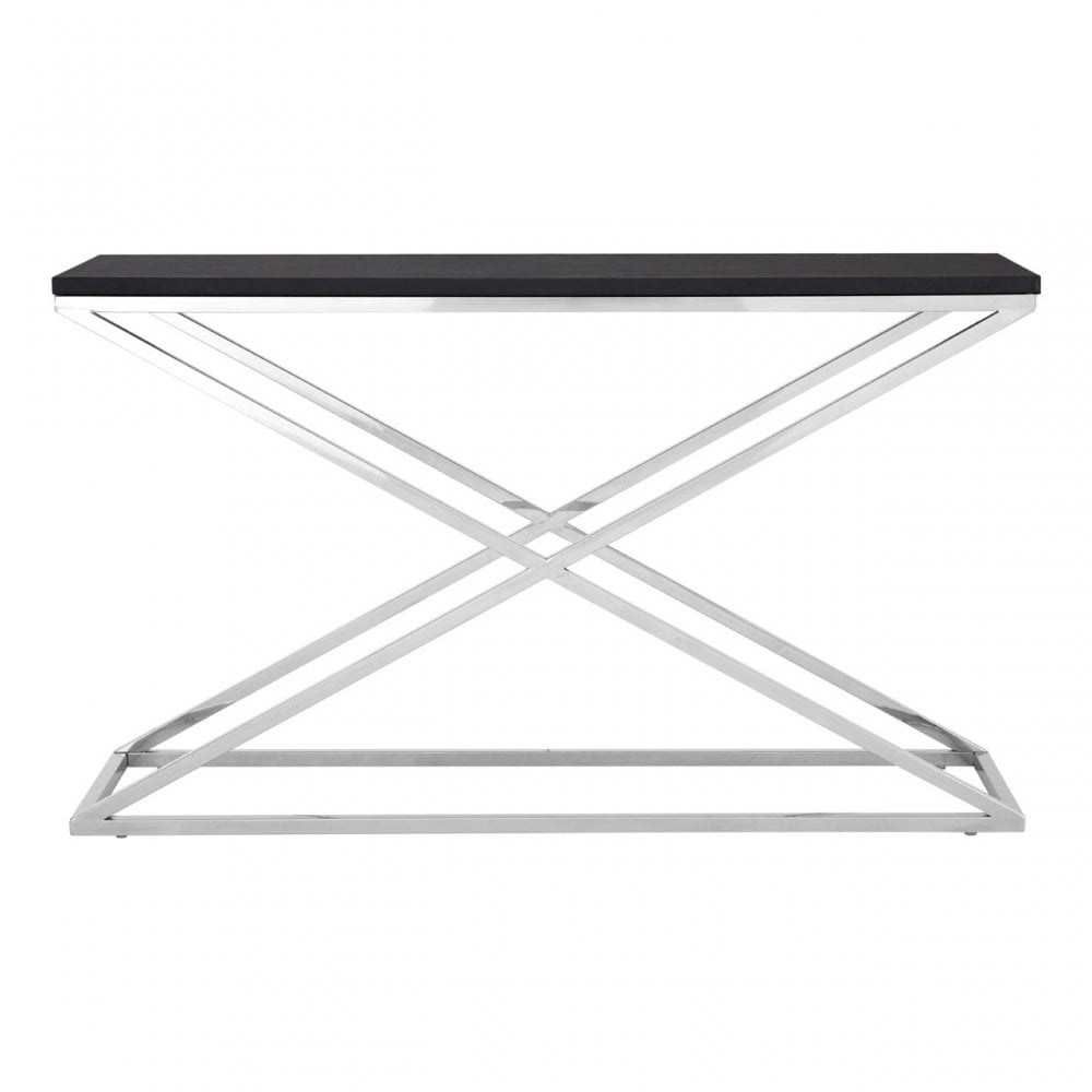 Tribute Console Table, Leather, Stainless Steel, Black