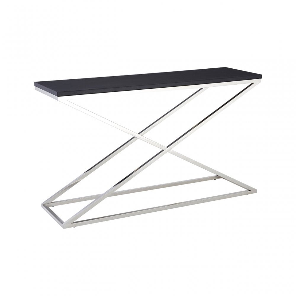 Tribute Console Table, Leather, Stainless Steel, Black