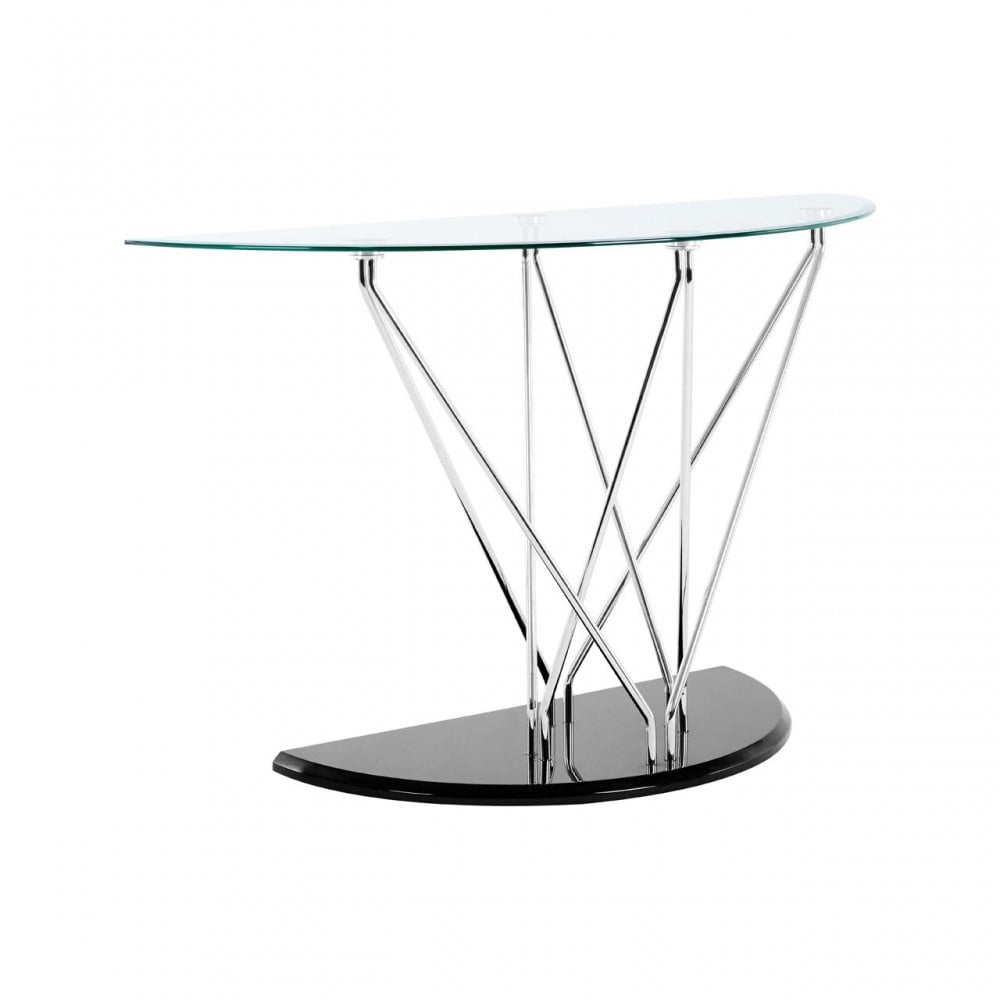 Halo Half Moon Console Table, Chromed Glass, Black