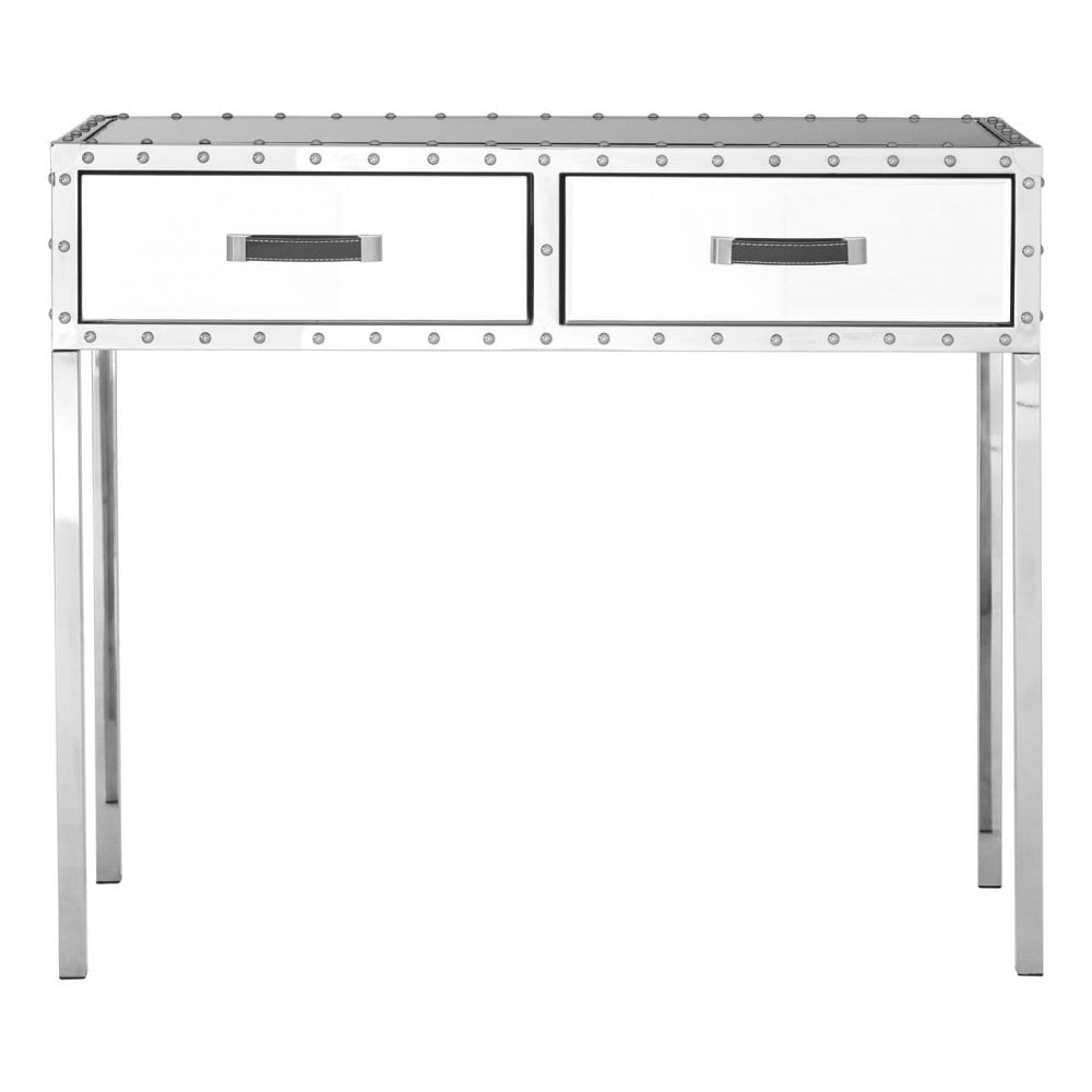 Rivet Console Table, Mirrored Glass, Stainless Steel