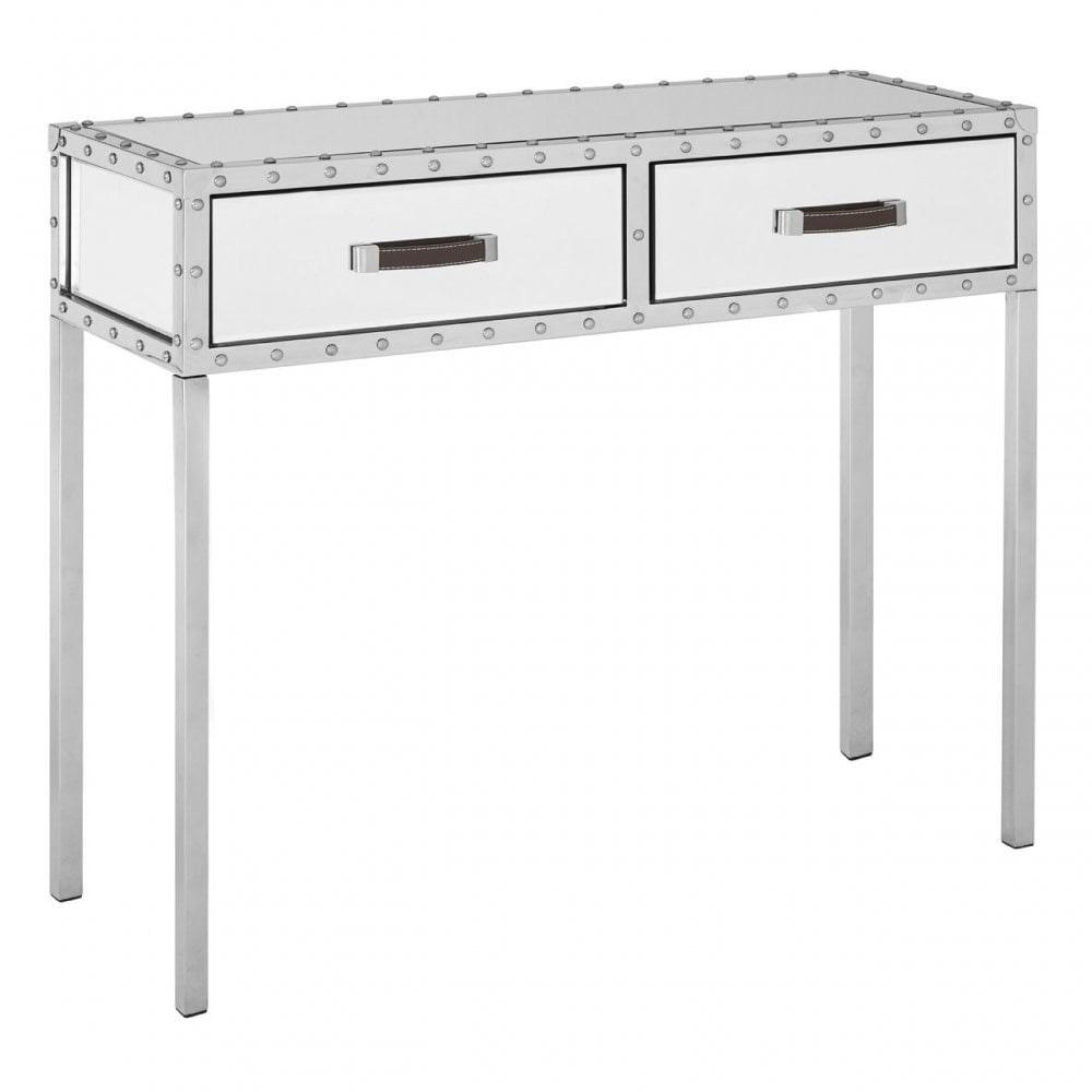 Rivet Console Table, Mirrored Glass, Stainless Steel