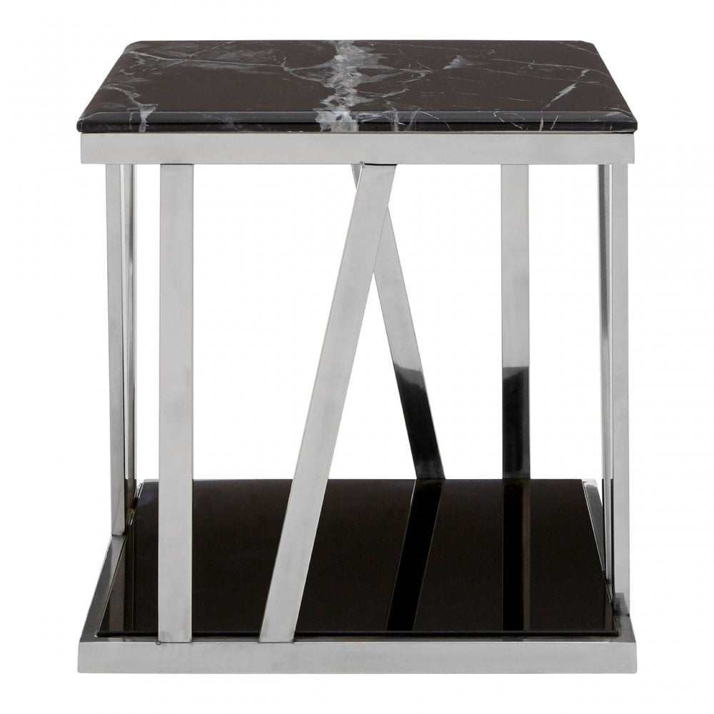 Pantino Side Table with Black Marble Top, Marble, Stainless Steel, Black