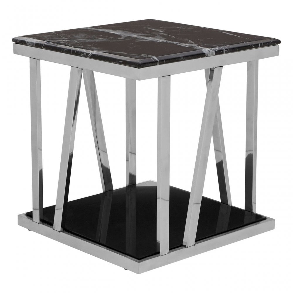 Pantino Side Table with Black Marble Top, Marble, Stainless Steel, Black
