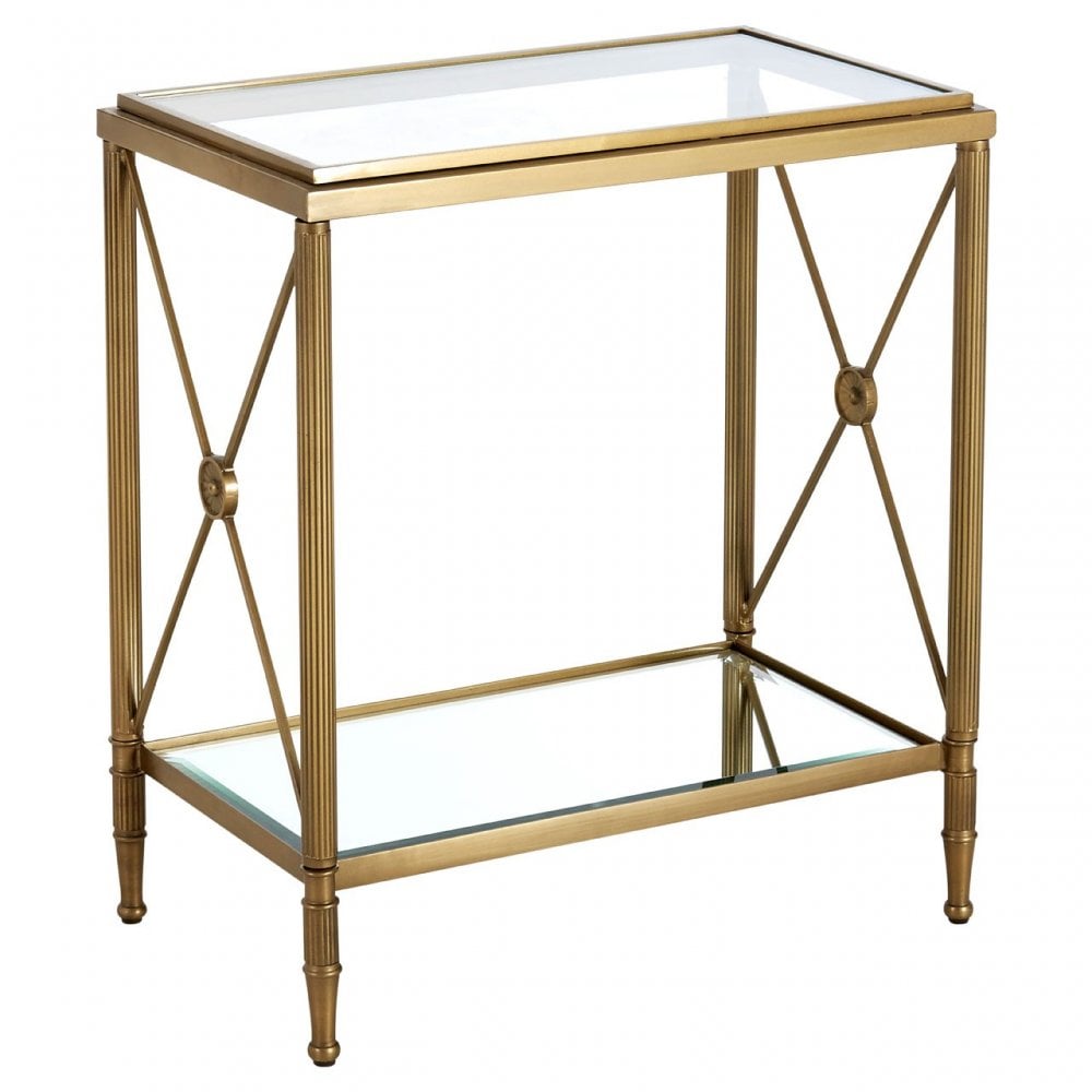 Hushie Rectangular Side Table, Aluminium, Brass, Glass, Iron, Mirrored Glass, Brass