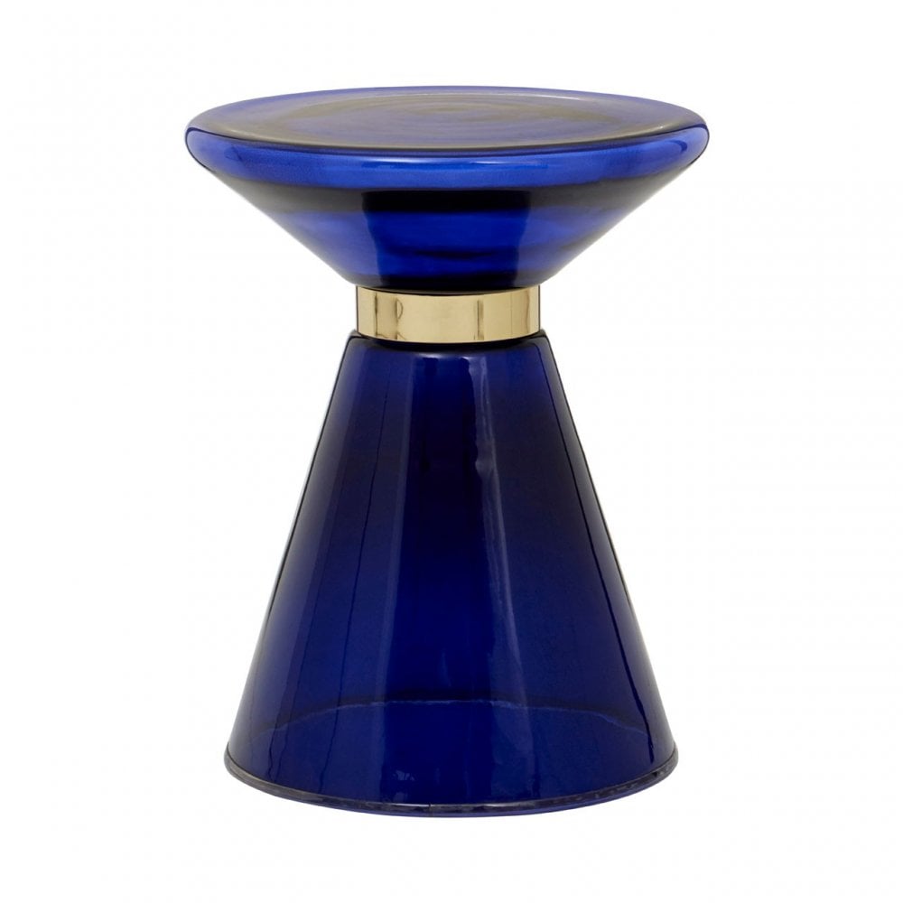 Martini Blue Glass / Gold Finish Side Table, Glass, Steel, Blue
