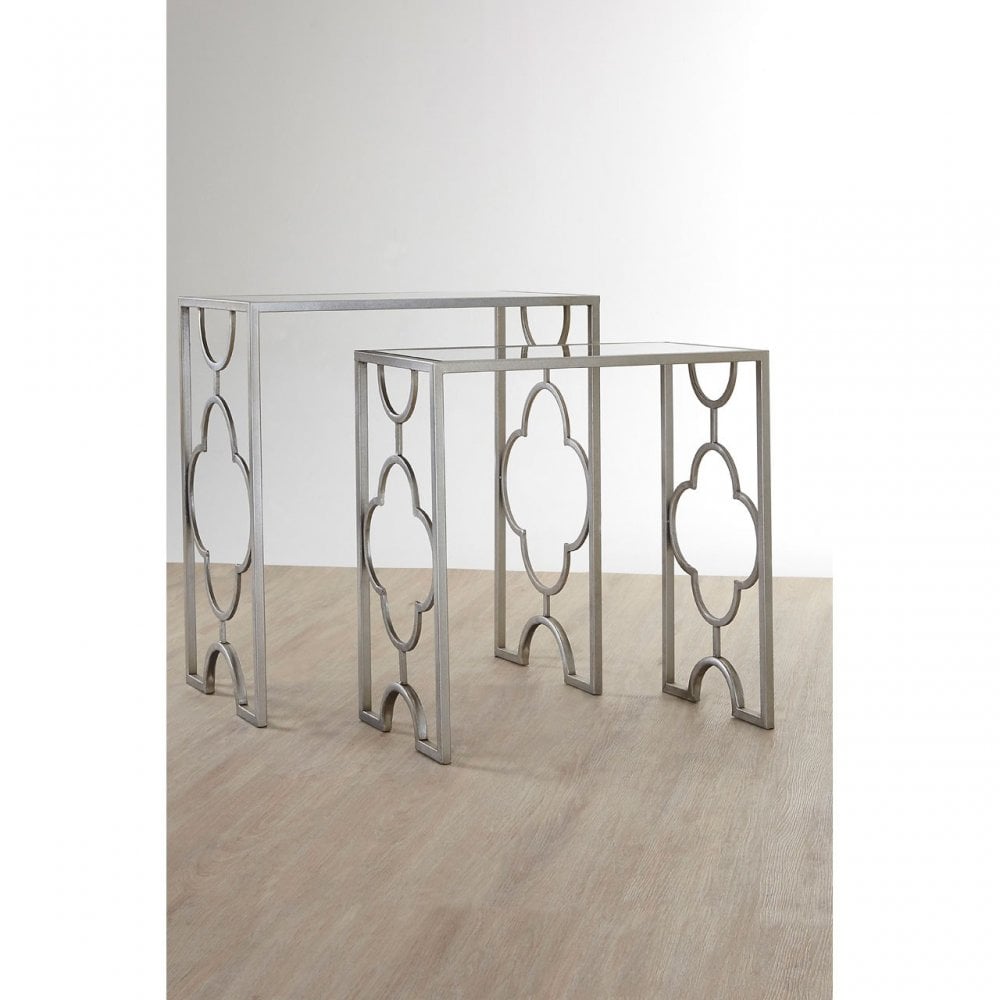 Merlin Silver Leaf Side Tables Ã¢‚¬€Œ Set of 2, Iron, Mirrored Glass, Silver