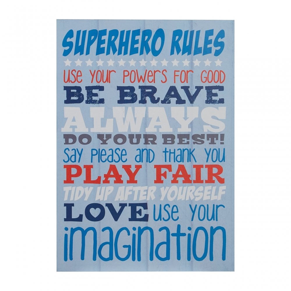 Kids Super Hero Rules, Wood, Blue