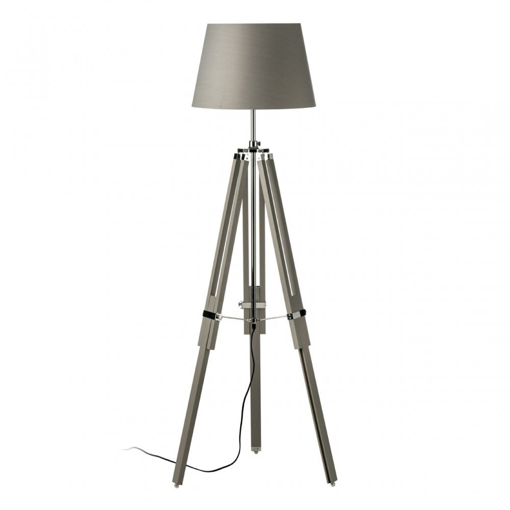 Jasper Floor Lamp, Chromed Fabric, Wood, Grey