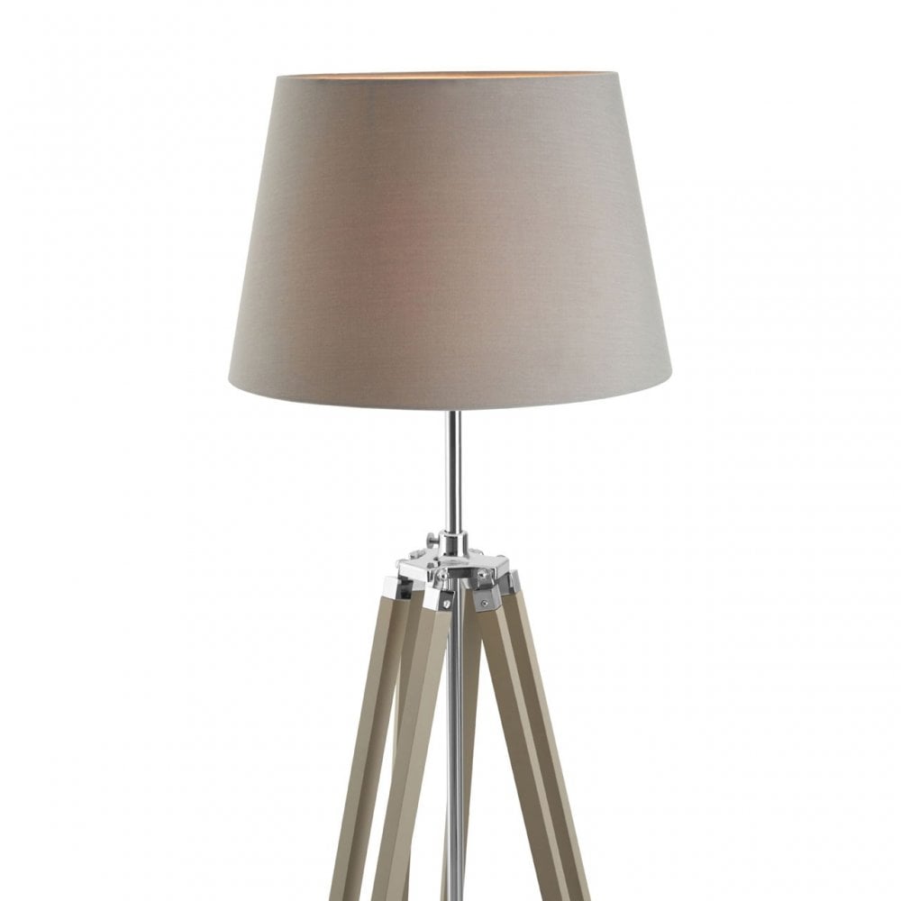 Jasper Floor Lamp, Chromed Fabric, Wood, Grey