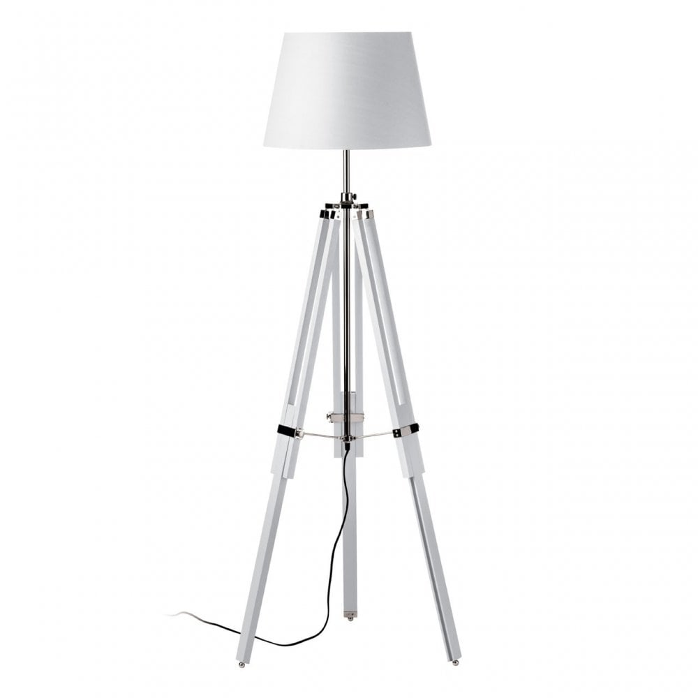 Jasper Floor Lamp, Chromed Fabric, Wood, White