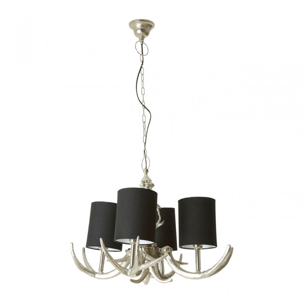 4 Light Rockclif Rockclif Antler Chandelier, Aluminium, Nickel, Silver