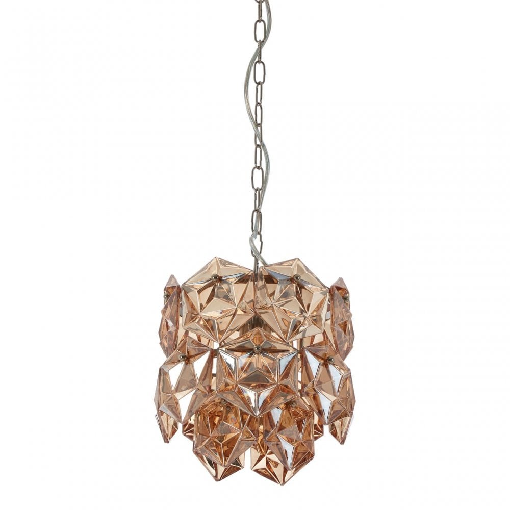 Rydello Small Amber Glass Chandelier, Glass, Iron, Orange