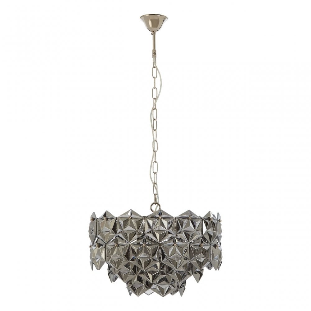 Rydello Smoked Grey Glass Chandelier, Iron, Nickel, Grey