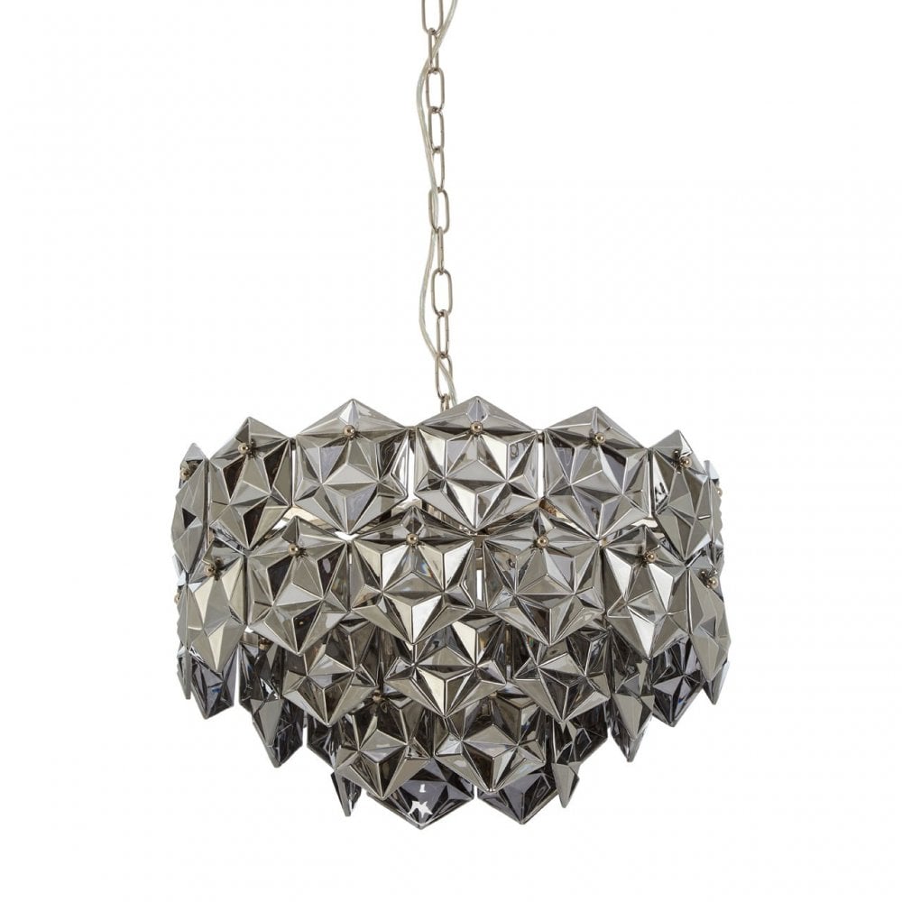 Rydello Smoked Grey Glass Chandelier, Iron, Nickel, Grey