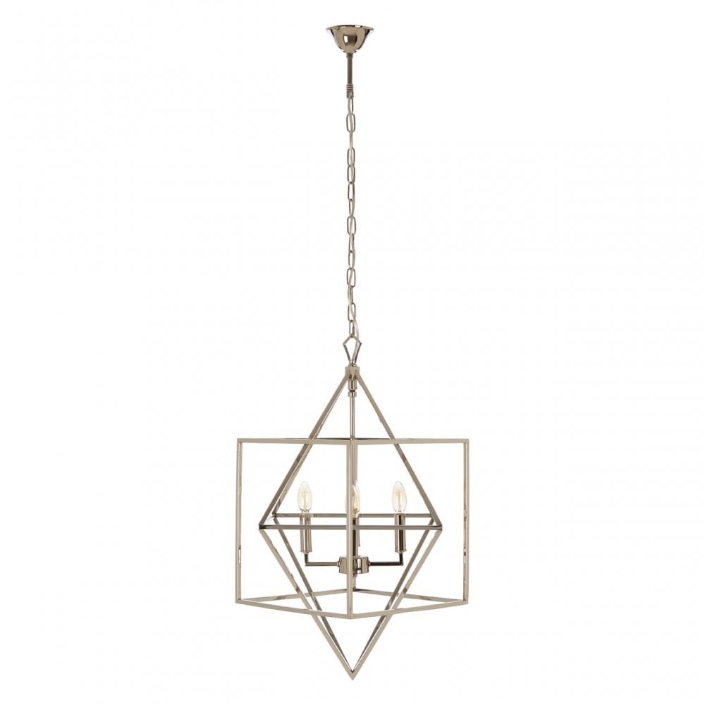 Kamara Square Design Chandelier, Stainless Steel, Silver