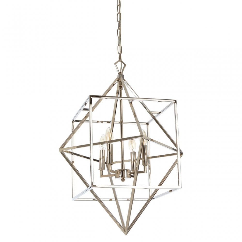 Kamara Square Design Chandelier, Stainless Steel, Silver