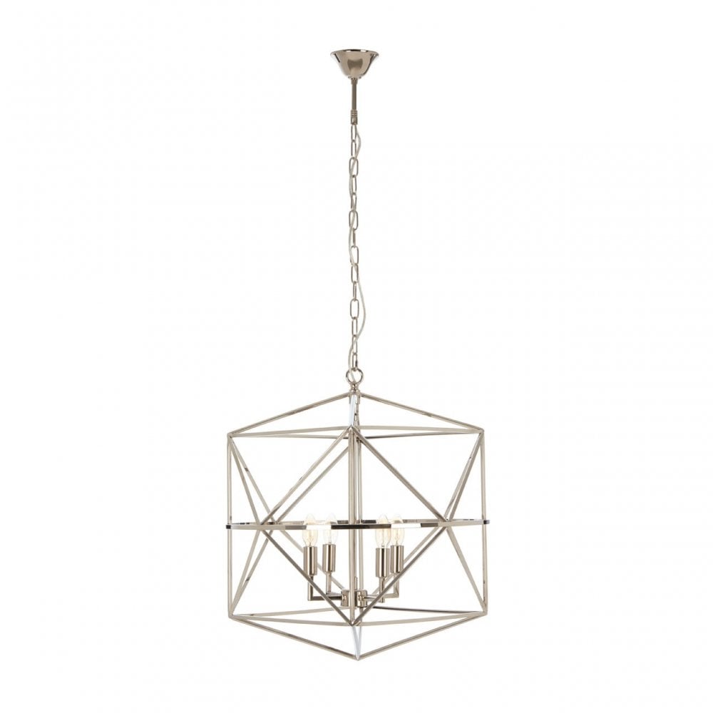 Kamara Hexagonal Chandelier, Stainless Steel, Silver