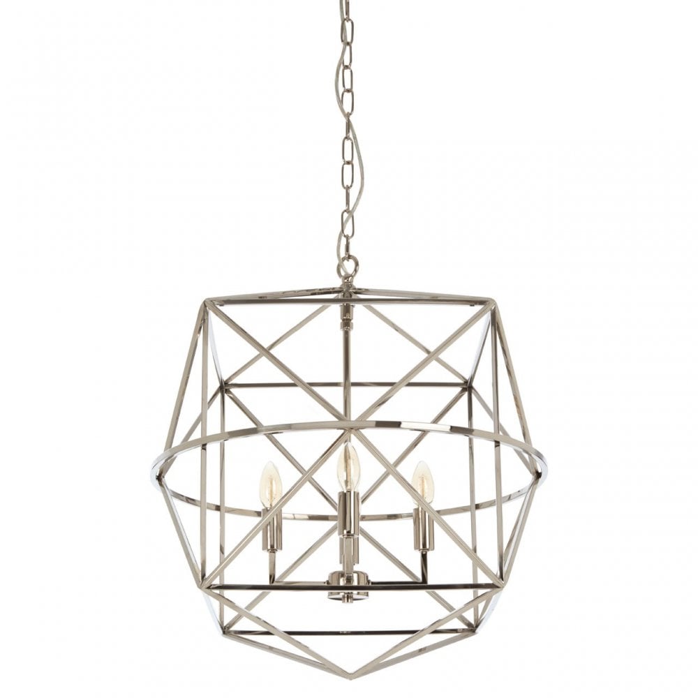 Kamara Hexagonal Chandelier, Stainless Steel, Silver