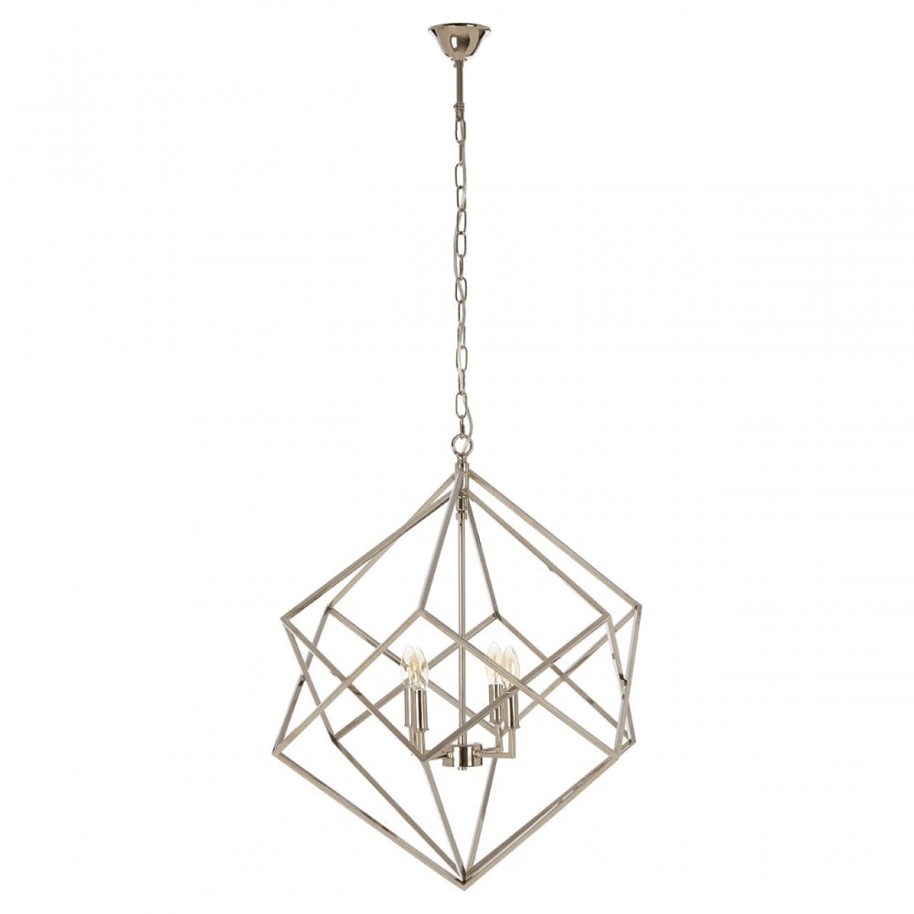 Kamara Double Box Design Chandelier, Stainless Steel, Silver