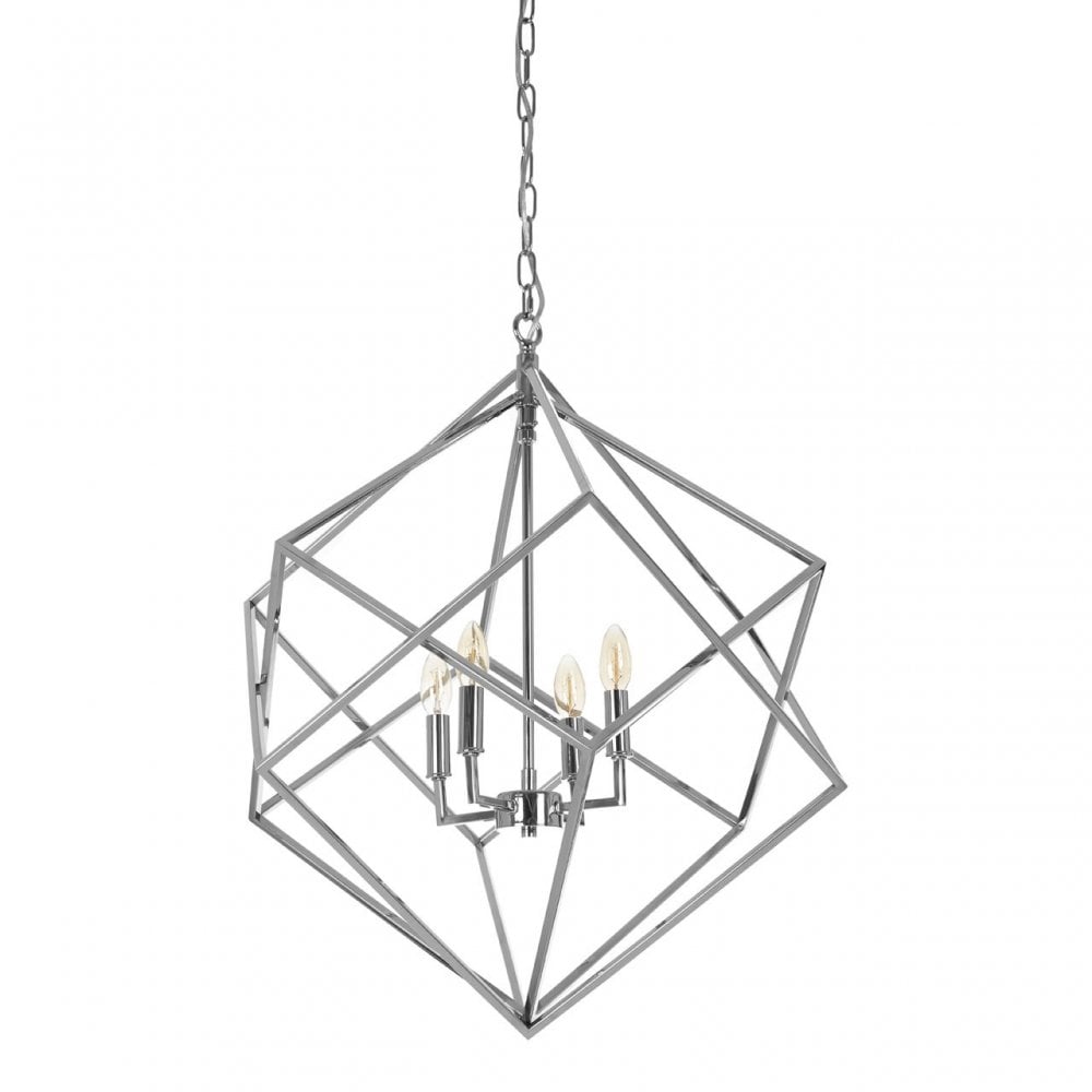 Kamara Double Box Design Chandelier, Stainless Steel, Silver