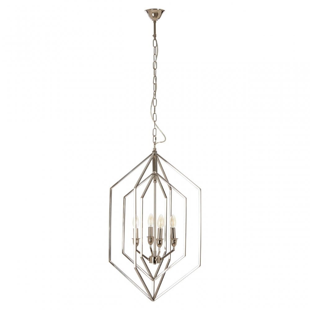 Venice Hexagonal Chandelier, Stainless Steel, Silver