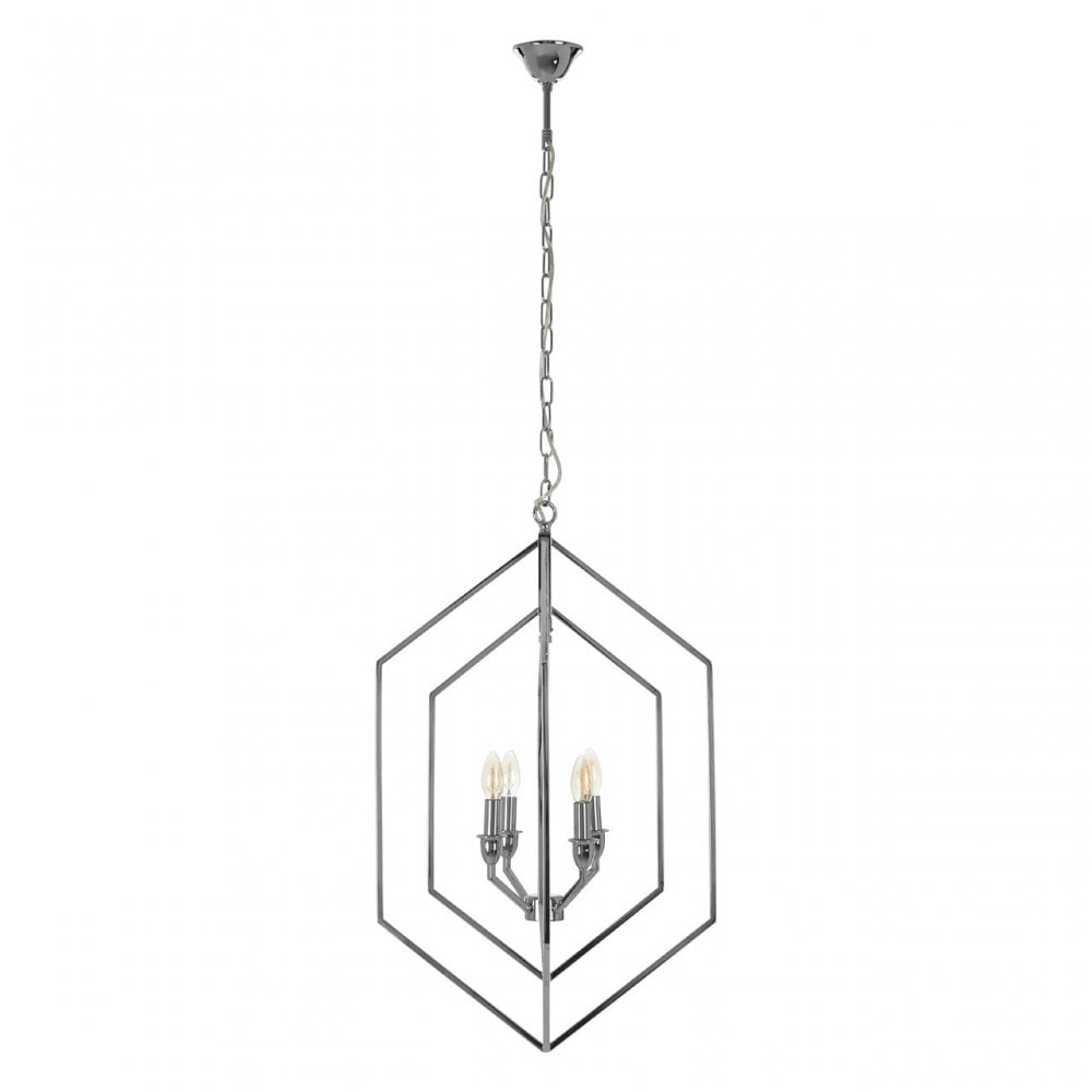 Venice Hexagonal Chandelier, Stainless Steel, Silver