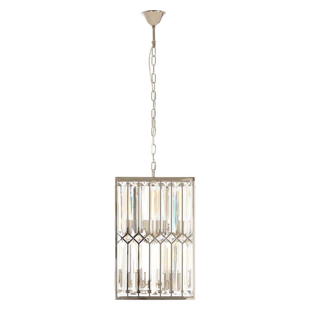 Marentina Cylindrical Chandelier, Crystal, Stainless Steel, Silver