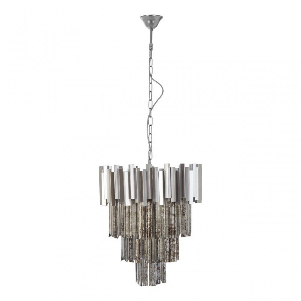 Lustra Large Nickel Painted Chandelier, Iron, Mirrored Glass, Silver