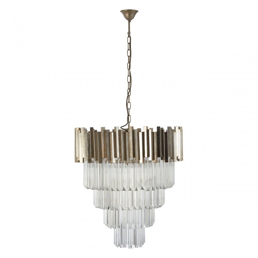 Lustra Large Silver Finish Chandelier, Glass, Iron, Silver