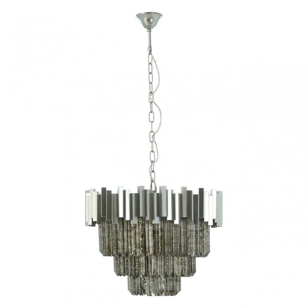 Lustra Small Nickel Painted Chandelier, Iron, Mirrored Glass, Silver